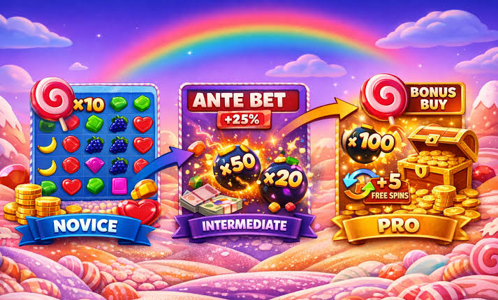 Ronda de giros gratis de Sweet Bonanza con multiplicadores activos y cascadas